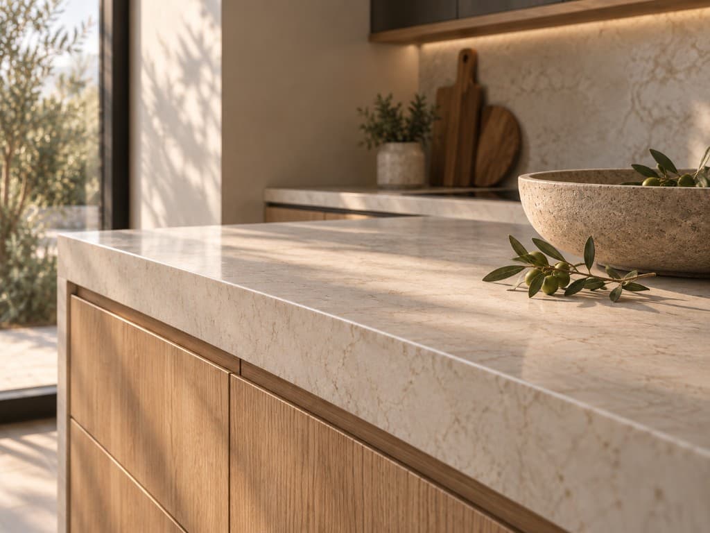 Carysil specified oak and stone kitchen bench